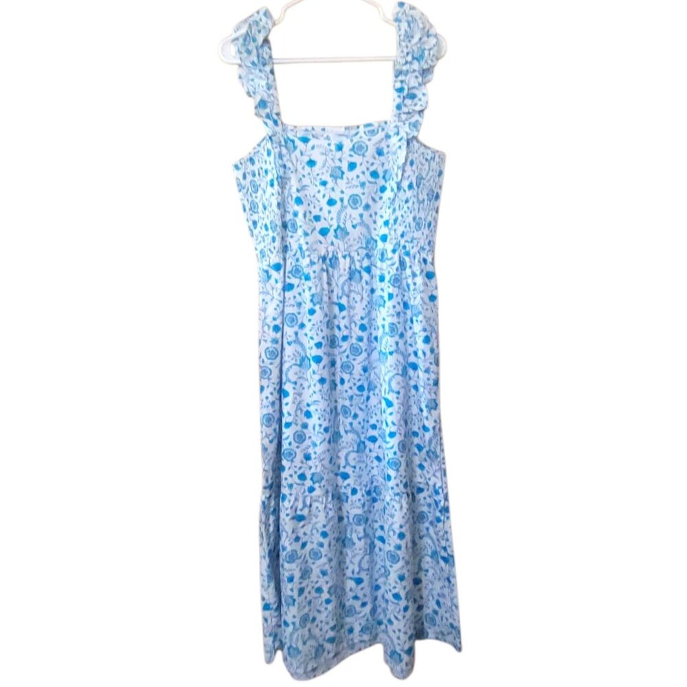 Draper James Flutter Strap Square Neck Sun Dress Blue Paisley Large Cotton Midi - Picture 9 of 10